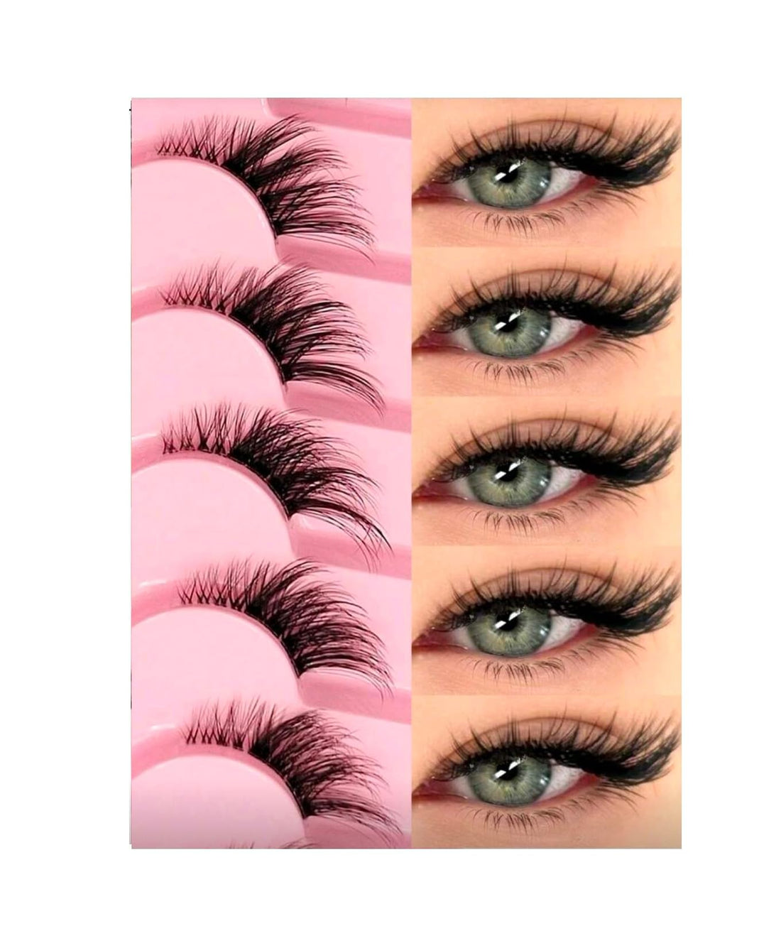 7Pairs Half-Strip False Eye lashes, Transparent Band With Cat Eye Tail Extension