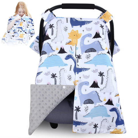 Moro Moro 3 Dinosaur Car Seat Cover For Boys Girls, Minky Infant Car seat Canopy With Peekaboo Opening, Warm Winter Baby Carrier Covers Nursing Cover