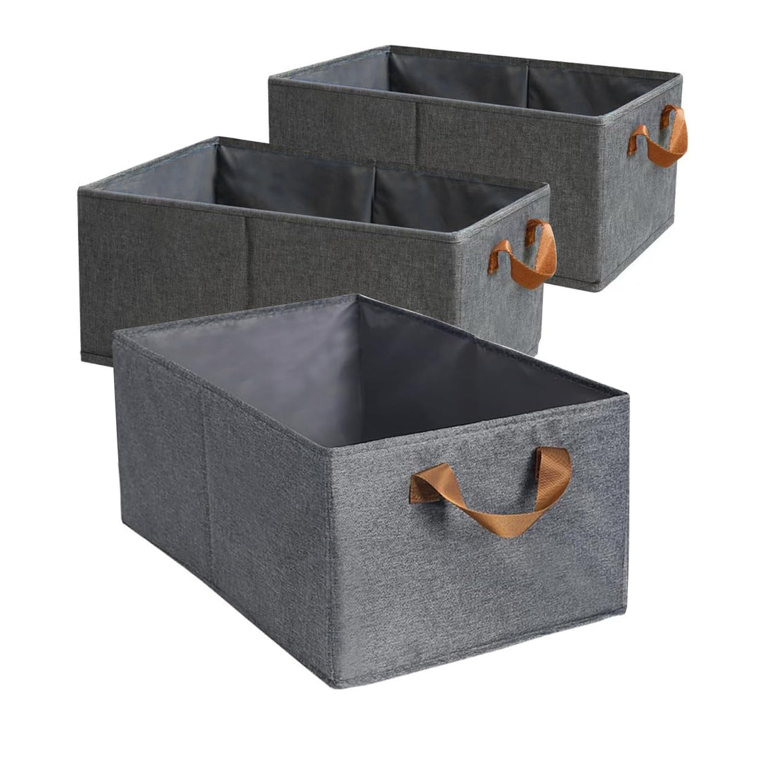 Pack of 3 Large Capacity Storage Bins Closet Organizer System Sturdy Foldable Storage Boxes for Organizing Clothing,Sheets,Toys,Shelves Basket Storage Bin With Handles