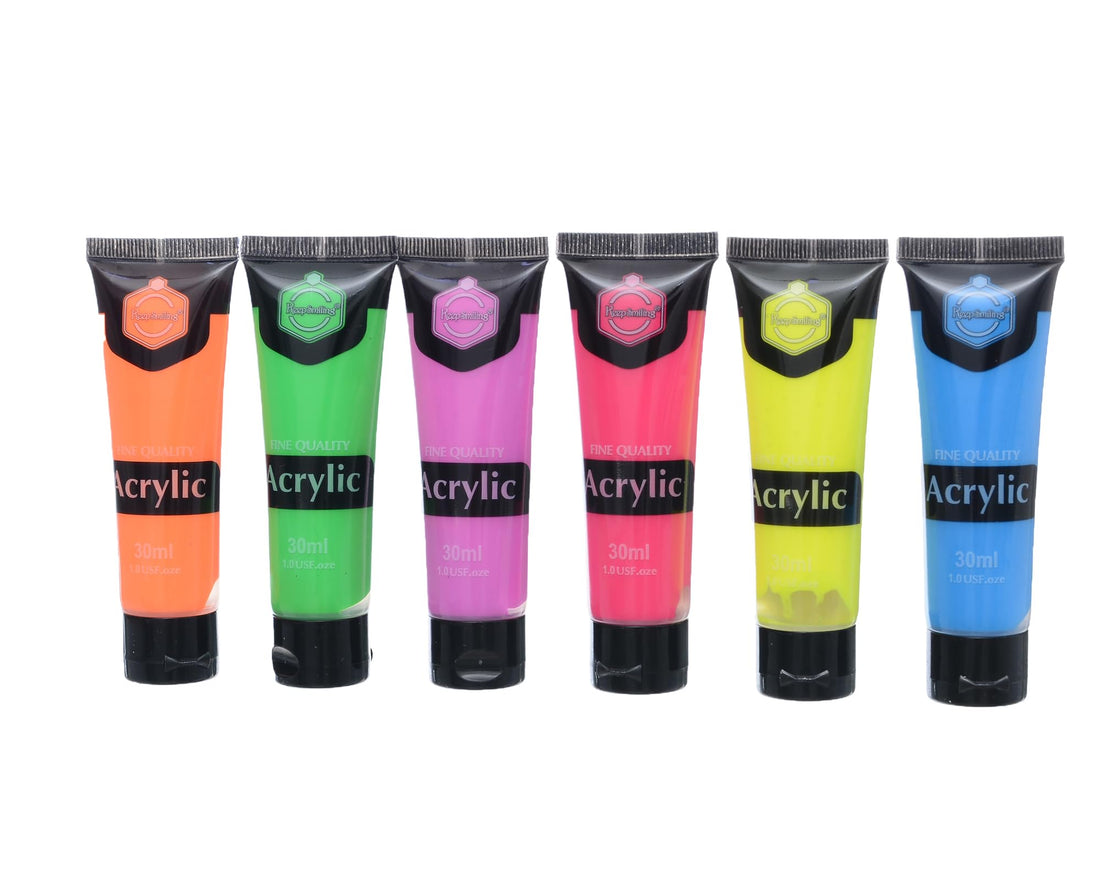 Keep Smiling Acrylic Set With 6 Fluorescent Colours, 30 Ml Each, Model F7356