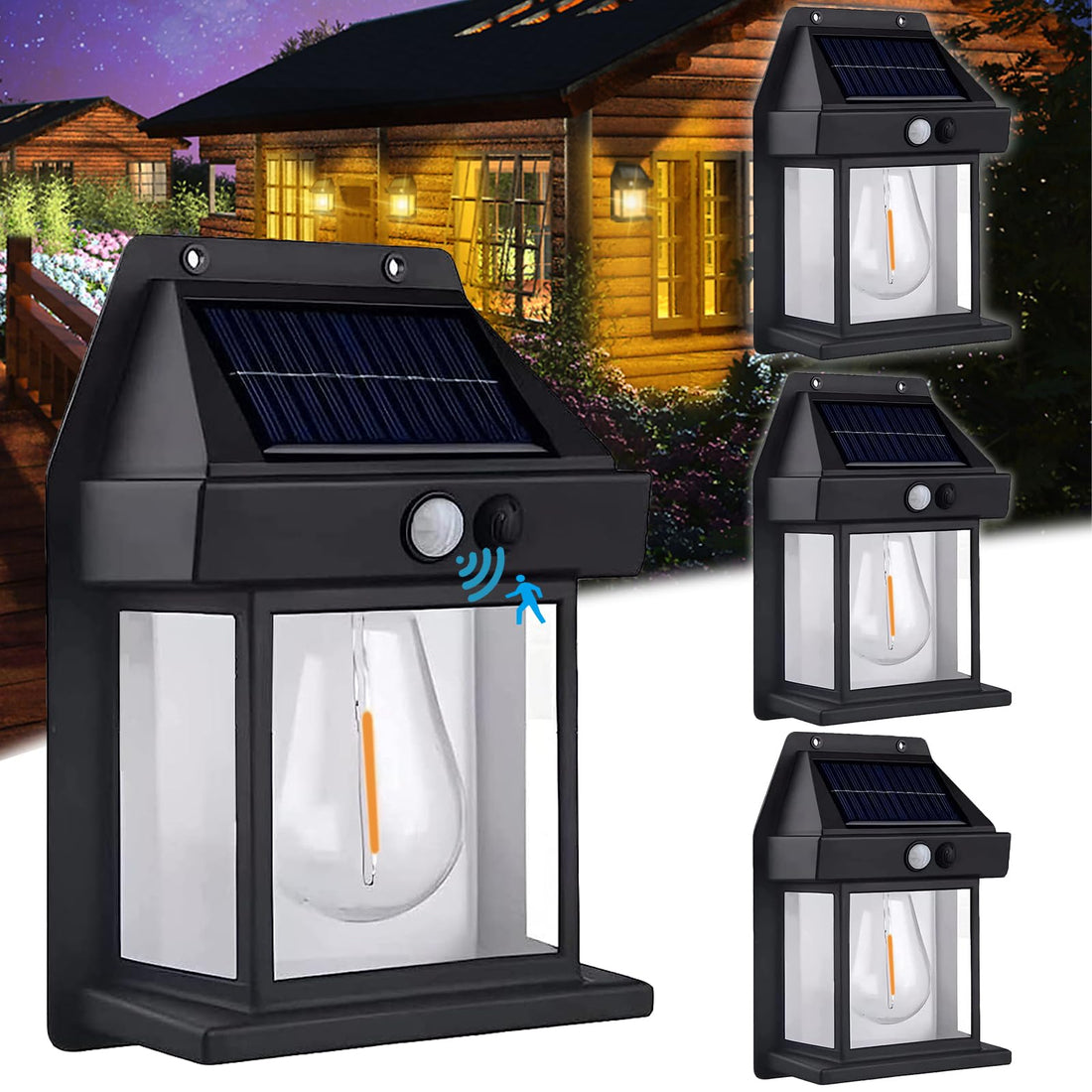 Solar Wall Lights Outdoor, Wireless Dusk to Dawn Porch Lights Fixture (4)