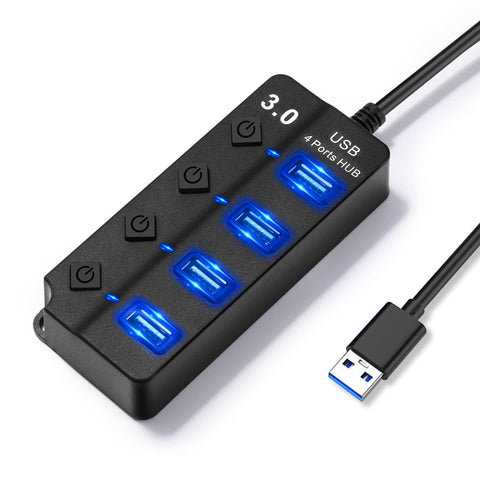 Hoppac Hub USB,4Porte Sdoppiatore USB Con Interruttori Indipendenti,1Porte USB 3.0,3Porta USB 2.0 Adattatore Porte USB Multiple per PC Con Luce LED,Presa USB Multipla per Veloce Trasferimento Dei Dati