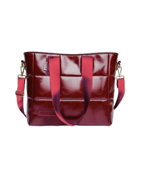 Burgundy -B.S COLLECTION Girls Quilted Leather Soft B.S Bag Tote Bag