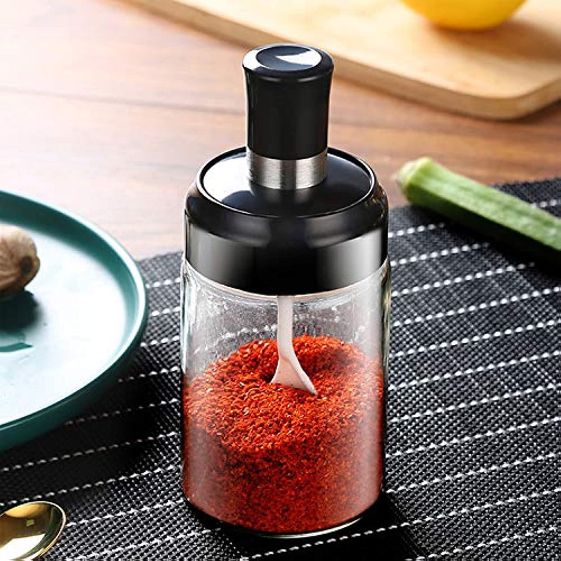 250 Ml Glass Seasoning Container Oil/Honey Dispenser Bottle Kitchen Castor Stainless Steel Seasoning Bottle Kitchen Product (Spoon Bottle), Clear, 1 Piece
