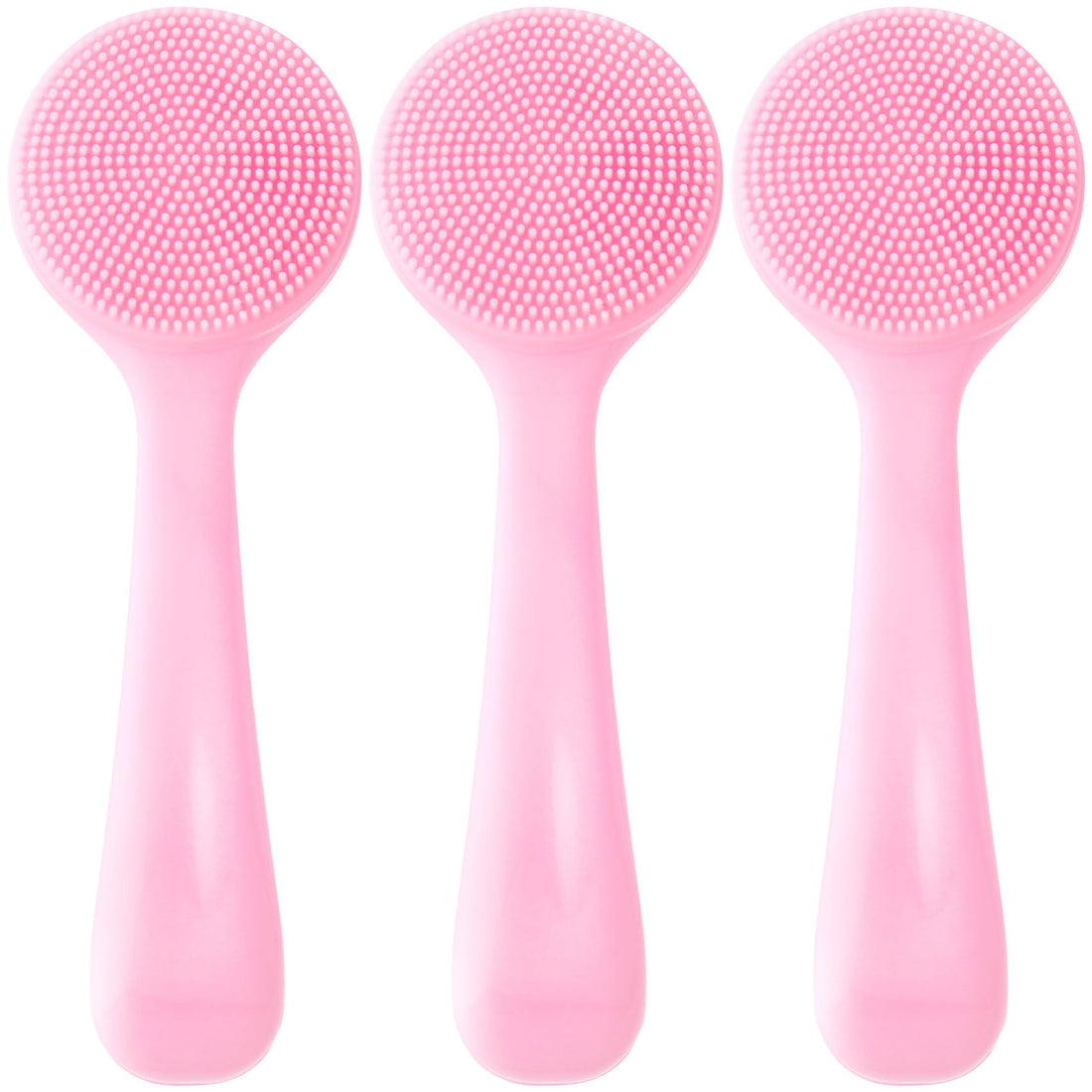 HINZIC 3pcs Silicone Manual Face Scrubber, Soft Face Scrubber Exfoliator, Waterproof Skin Friendly Face Cleansing Brush for Blackheads Whiteheads Makeup Residues Removal- Pink