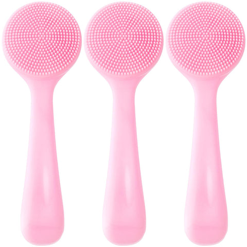HINZIC 3pcs Silicone Manual Face Scrubber, Soft Face Scrubber Exfoliator, Waterproof Skin Friendly Face Cleansing Brush for Blackheads Whiteheads Makeup Residues Removal- Pink