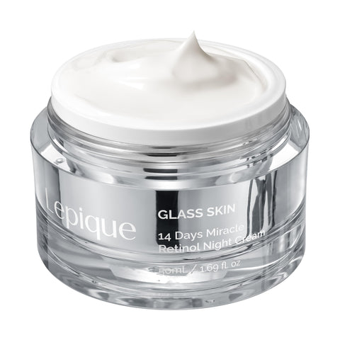Lepique GLASS SKIN 14Days Miracle Retinol Night Cream 50ml - Korean Skincare Retinol for Face and Neck - Collagen, Centella - Anti aging Skin Cream, Moisturizer Face Cream (Unscented, with Spatula)