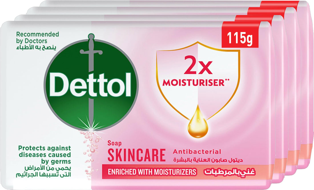 Dettol Skincare Anti Bacterial Bathing Soap Bar for effective Germ Protection & Personal Hygiene, Rose & Sakura Blossom Fragrance, 4 Pieces 115g, Pink @20% Off