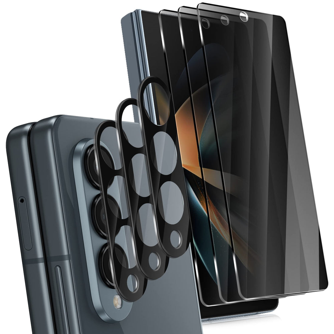 NALACAL Compatible for Samsung Galaxy Z Fold 4 5G, 3 Pack Privacy Front Screen Protector Tempered Glass, Extra 3 Pack Camera Protector Anti-Scratch Bubble-Free