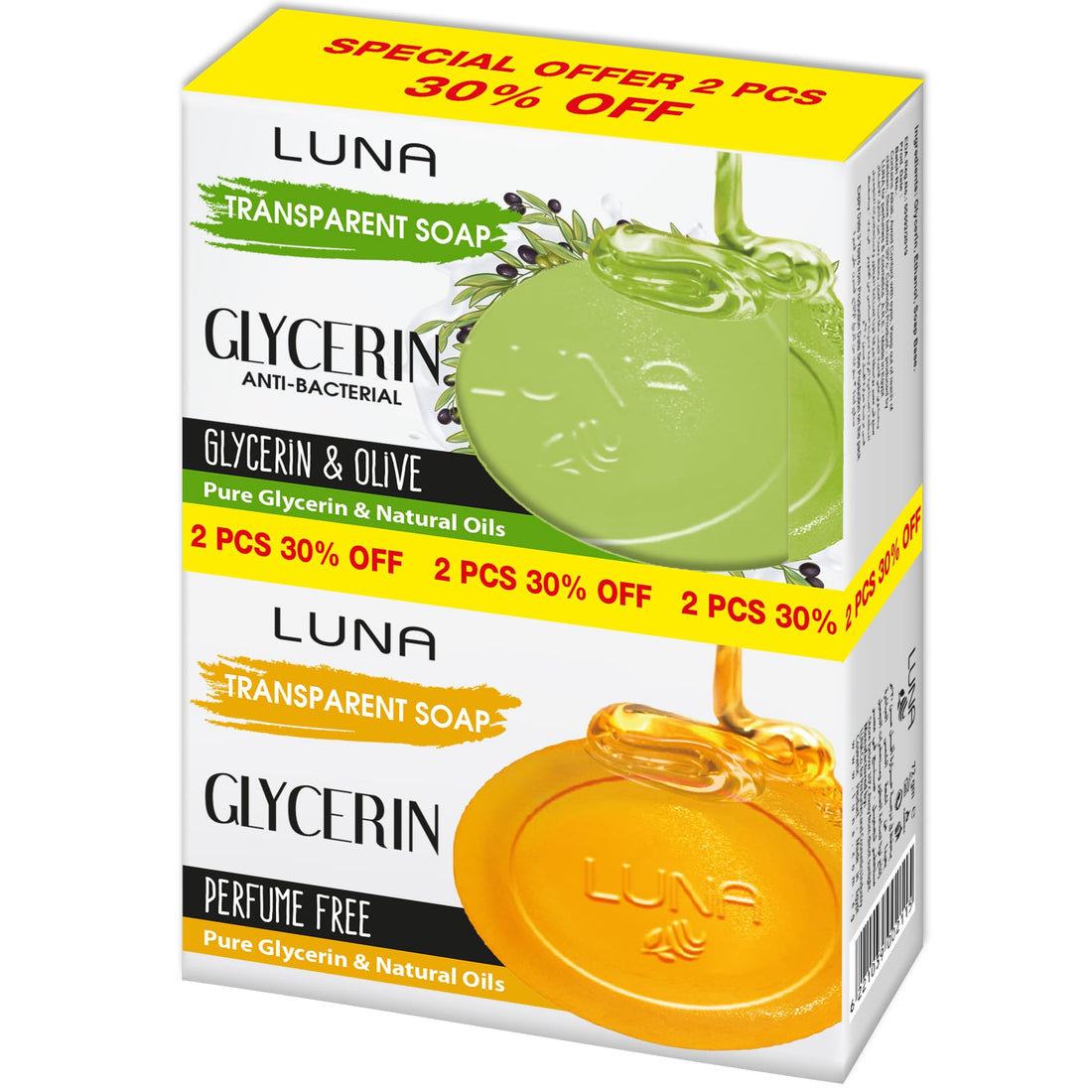 Luna Offer Glycerine Soap Pack Of Two 72Gm Olive + Fragrance Free