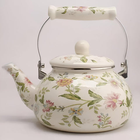 Vintage Kettle - Health-Safe 2L Steel Teapot with Glossy Enamel Layer, Retro Turkish Stove-Inspired Design, Ideal for Daily Tea Rituals and Decorative Authentic Presentation