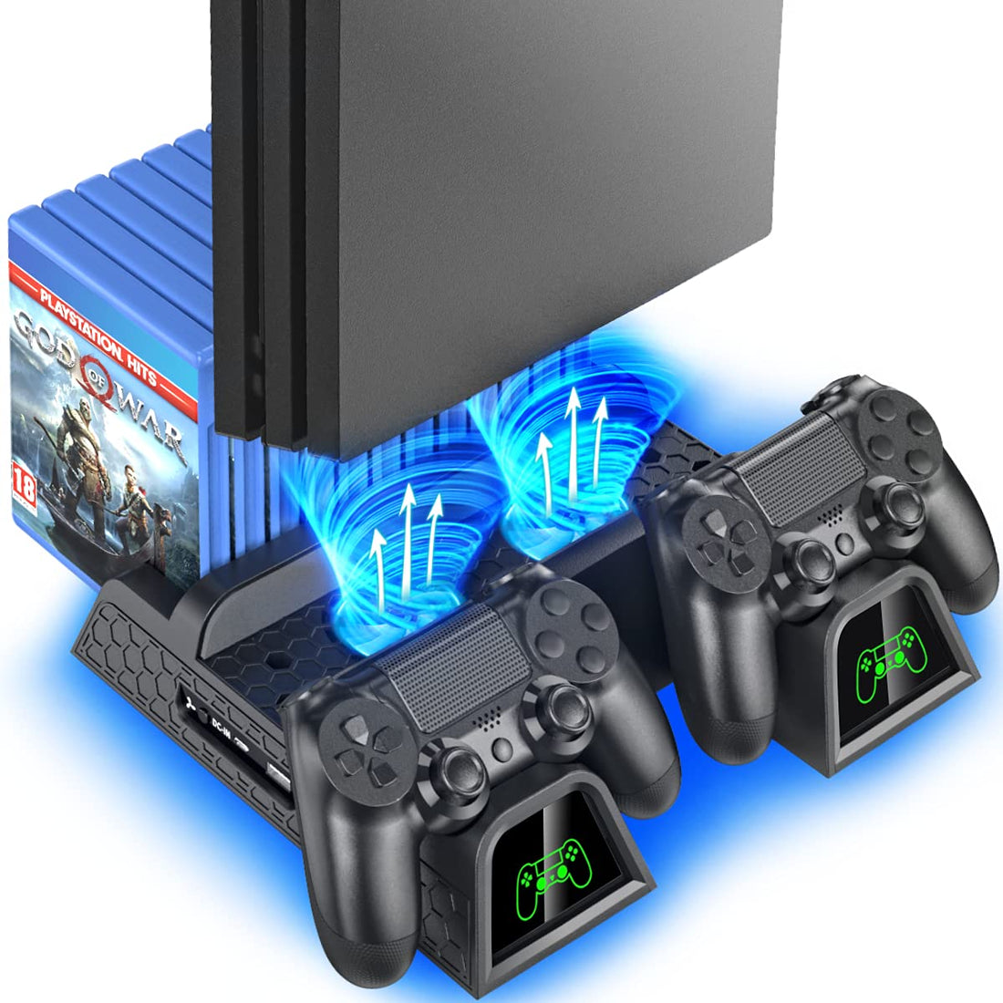Vertical Stand with Dual Controller EXT Port Charger Dock Station and 12 Game Slots for Playstation 4/PS4 Slim/PS4 Pro, PS4 Pro