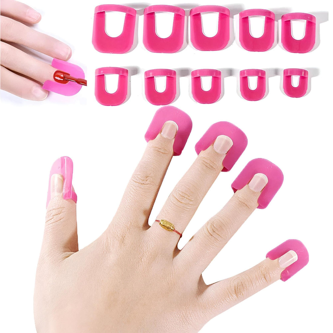 10pcs U Shape Nail Polish 10 Sizes Full Finger Cover Nail Polish with Spill Proof Stickers for Nail Art Manicure Tools