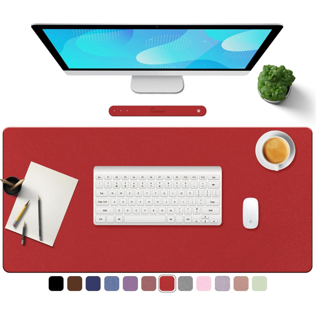 Desk Pad Waterproof Leather Desk Mat – Large Smooth Surface Mouse Pad & Keyboard Mat with Anti-Slip Base for Gaming & Office (Red, 80X40CM)