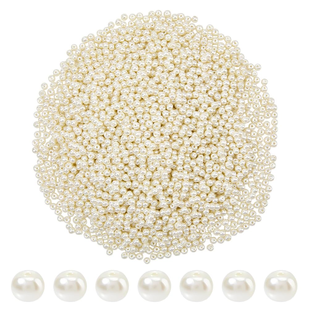 PH PandaHall 2300pcs Glass Pearl Bead 3mm Tiny Spacer Beads Round Loose Beads Pearl Imitation Beads for Earring Necklace Bracelet Waist Chain Hair Accessory Weeding Vail Gloves Dresses, 0.7~1.1mm Hole