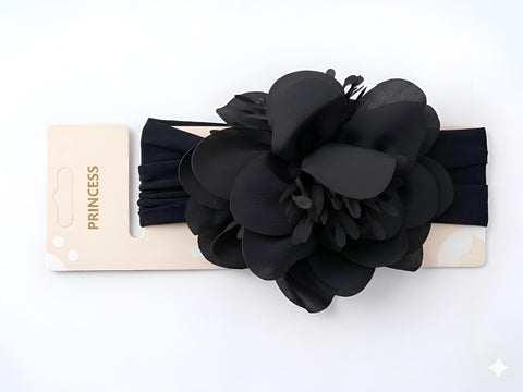 Turban Style - Unique wrapped flower head cover for baby girl infant toddler princess trendy modern look cultural traditional fusion design (black)
