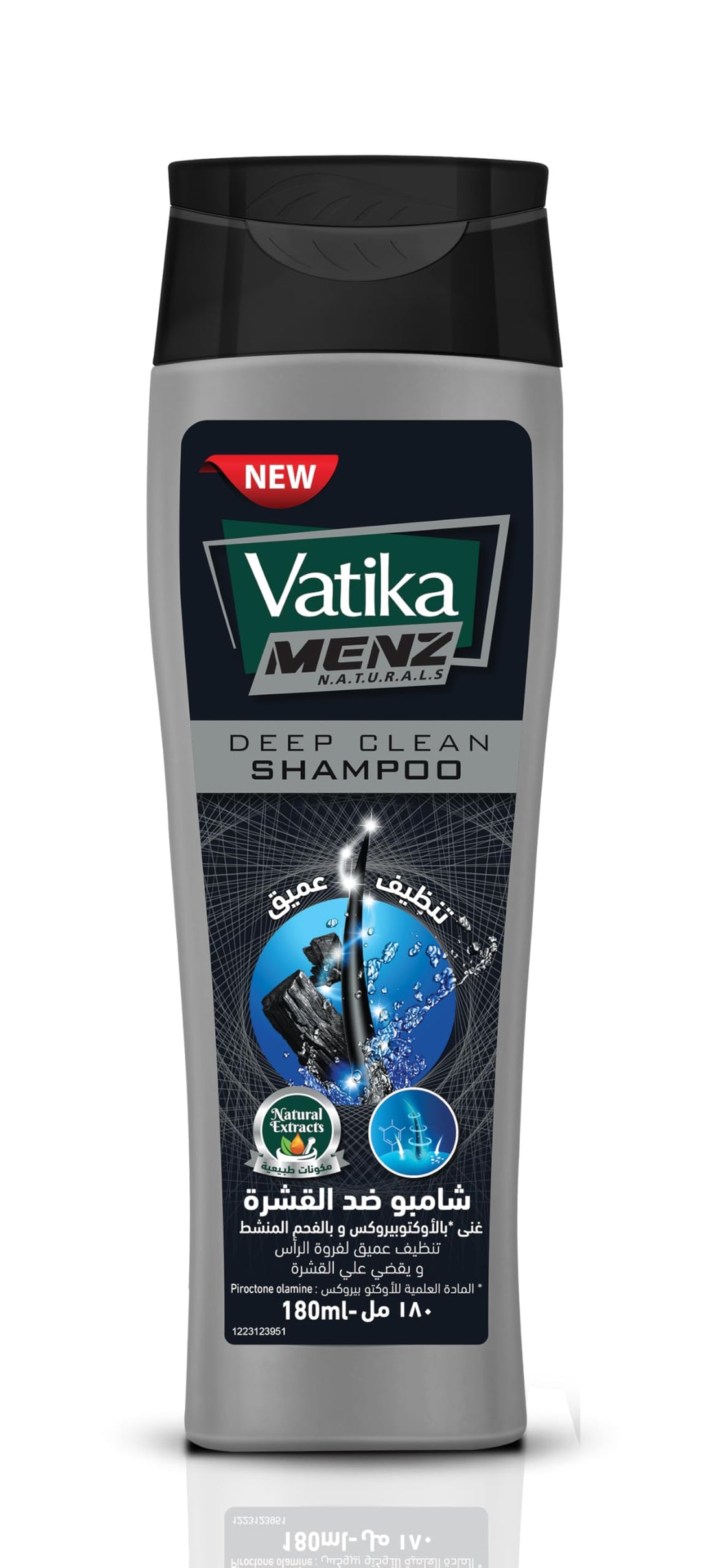 Vatika Naturals Menz Deep Clean Shampoo with Charcoal (180mL) | Deeply Cleanses Scalp & Fights Dandruff| Leaves Hair Refreshed, Soft & Flake-Free
