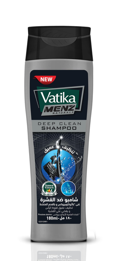 Vatika Naturals Menz Deep Clean Shampoo with Charcoal (180mL) | Deeply Cleanses Scalp & Fights Dandruff| Leaves Hair Refreshed, Soft & Flake-Free