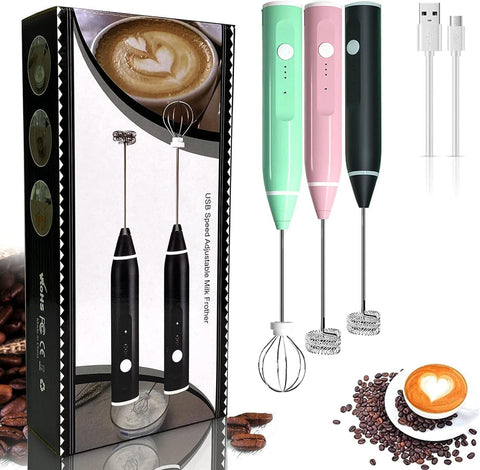 Milk Frother Handheld USB Rechargeable Electric Foam Maker with 2 Stainless Whisks, Assorted Colours
