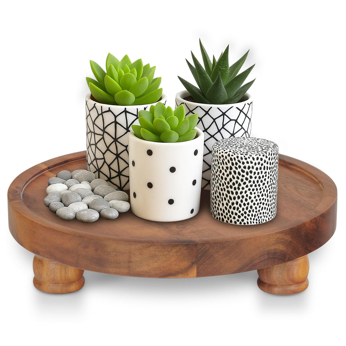 Best Media Natural Wood Round Pedestal Stand, Rustic Decorative Riser for Displaying Plants, Candles, and Centerpieces, Elegant Wooden Tray for Kitchen Countertop & Table Decor