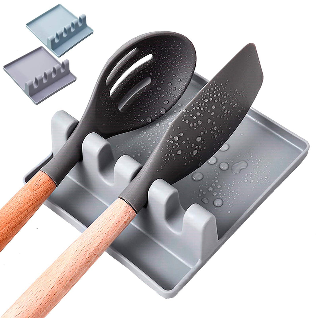 Kitchen Utensil Rest, 2 PCS (Gray & Blue) with Drip Pad for Multiple Utensils, Heat-Resistant, BPA-Free Spoon Rest & Spoon Holder for Stove Top, Utensil Holder for Spoons, Ladles, Tongs & More