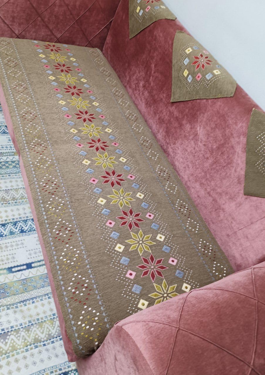 Khoyot Corner Couch Linens Cover Set for Sofa, Couch, & Chair with Rose Pattern, 12 Pieces – Café