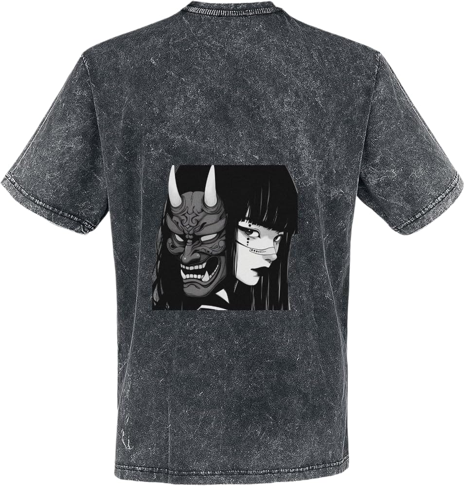 Hannya Mask Anime Girl T-shirt washed back