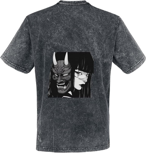 Hannya Mask Anime Girl T-shirt washed back