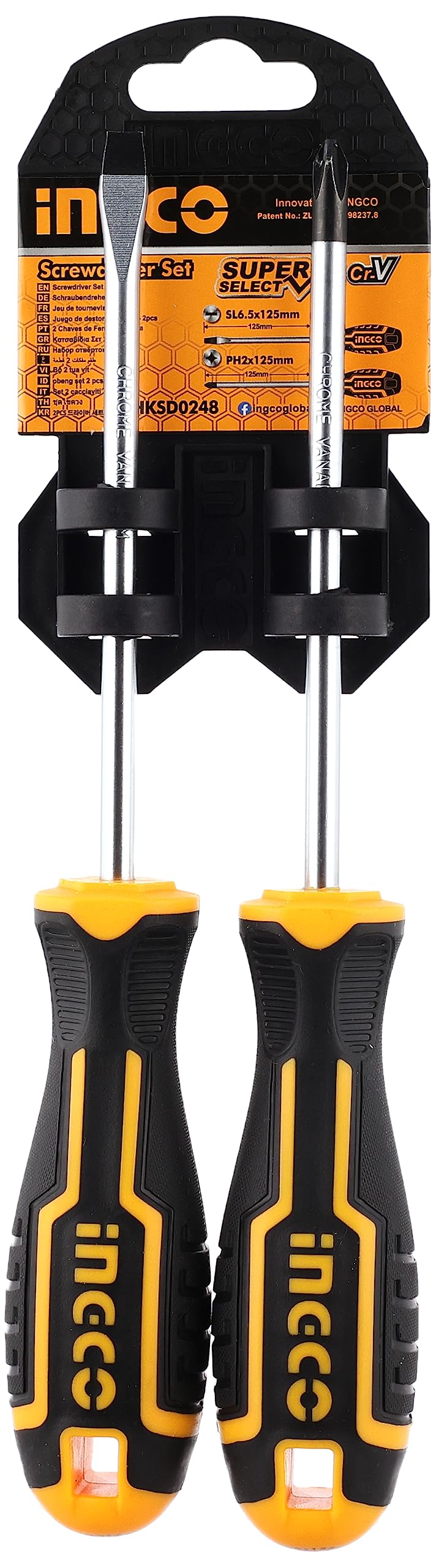 Ingco screwdriver set 2 pcs slot and philips with rubber hand