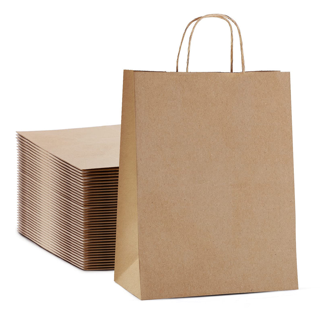 Kraft Paper Bags with Handles, 7x5x13 Brown Kraft Gift Bag, 150 Pc Bulk Grocery Shopping Bags, Party, Retail, Business, Packaging, Merchandise, Boutique, Wedding Favor, Baby Shower, Small Business