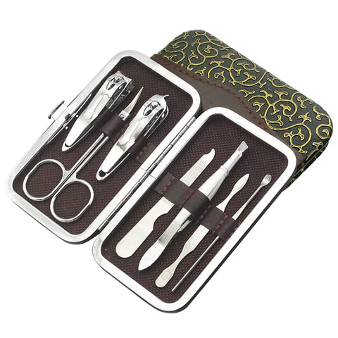 Manicure, Nail Clippers Set of 7Pcs, Professional Grooming Kit with Travel Leather Case, Nail Tools with Luxurious Travel Case for Men and Women