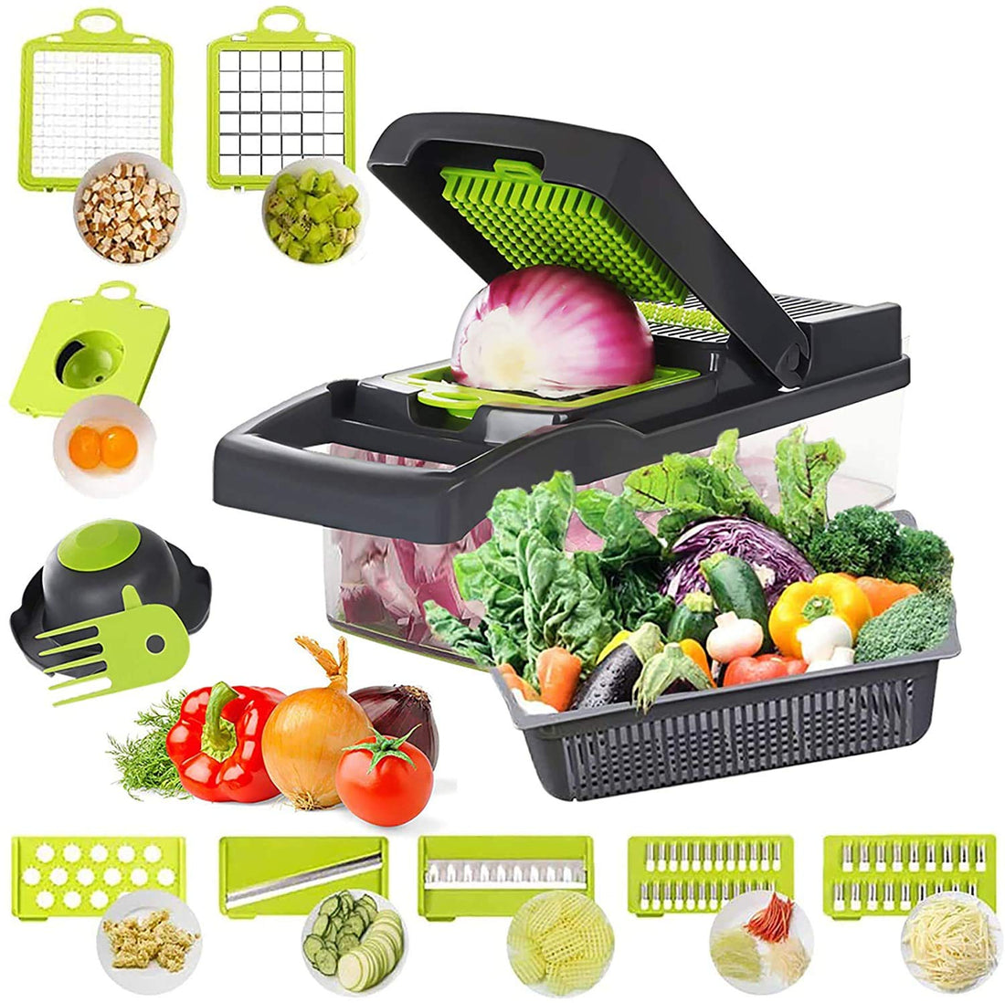 1000000Pcs Vegetable Chopper Slicer Dicer - 12-in-1 Fruits Cutter Mandoline Slicer Food Chopper/Cutter with 7 Stainless Steel Blades, Adjustable Slicer & Dicer with Storage Container