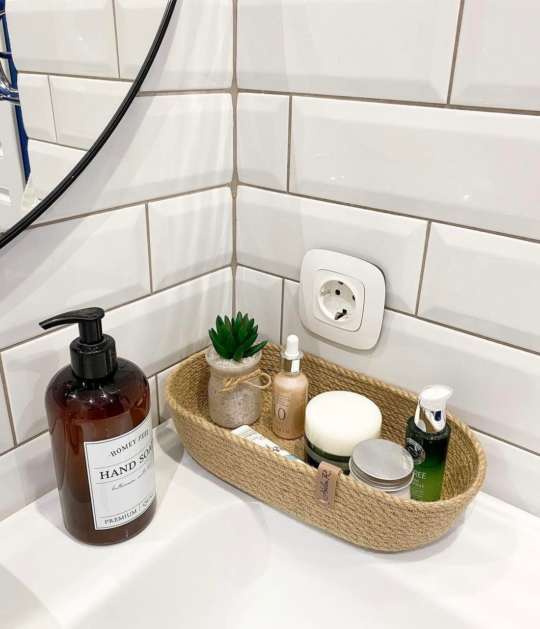 Woven It -Woven Oval Jute Basket for Bathroom Storage, 25 x 15 x 10cm can be used in Kitchen, toilet, living room, dining room, kids room, bed room, indoor & outdoor.