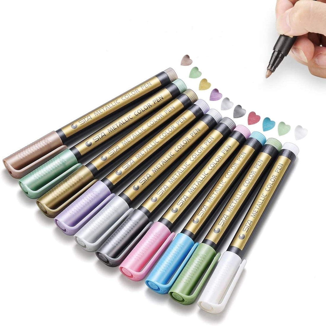 Metallic Markers - Permanent Paint Marker Pens for Rock Painting, Black Paper, Gift Card Making, Scrapbooking, Fabric, Metal, Ceramics, Wine Glass, Set of 10