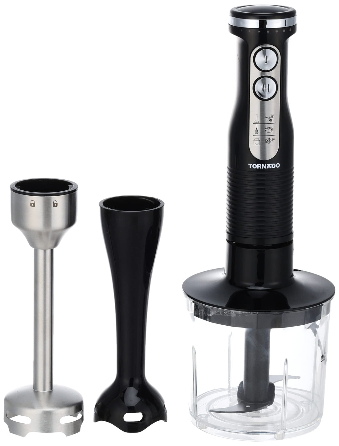 TORNADO Hand Blender 600 Watt Chopper Whisk Black THB-600C