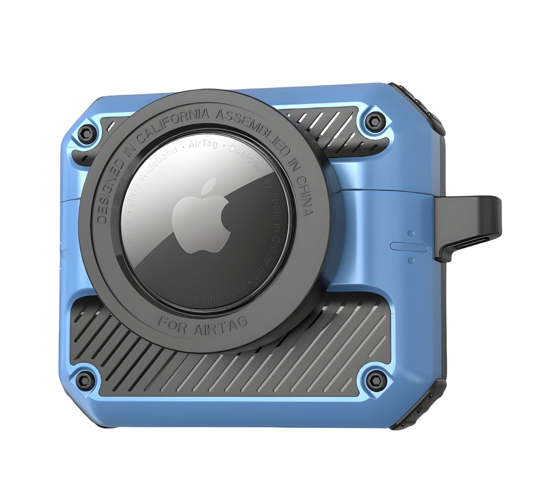 Nopatia 2 in 1 Rugged Armor Case for Airpods 3 [3rd Generation] with AirTag Slot, Heavy Duty Shockproof Protection, Secure Lock Clip, Anti-Lost Hard Cover (Blue)