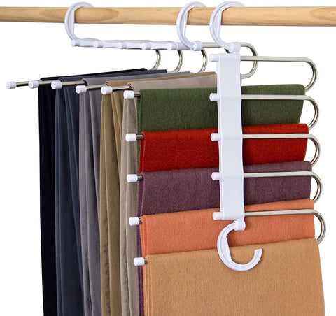Andiker 2 Pack Pants Hangers, Multifunctional Stainless Steel Pants Rack, Folding Anti-Slip Space Saving Closet Storage Organizer Hangers for Clothes Scarf Jeans Trousers (Black)