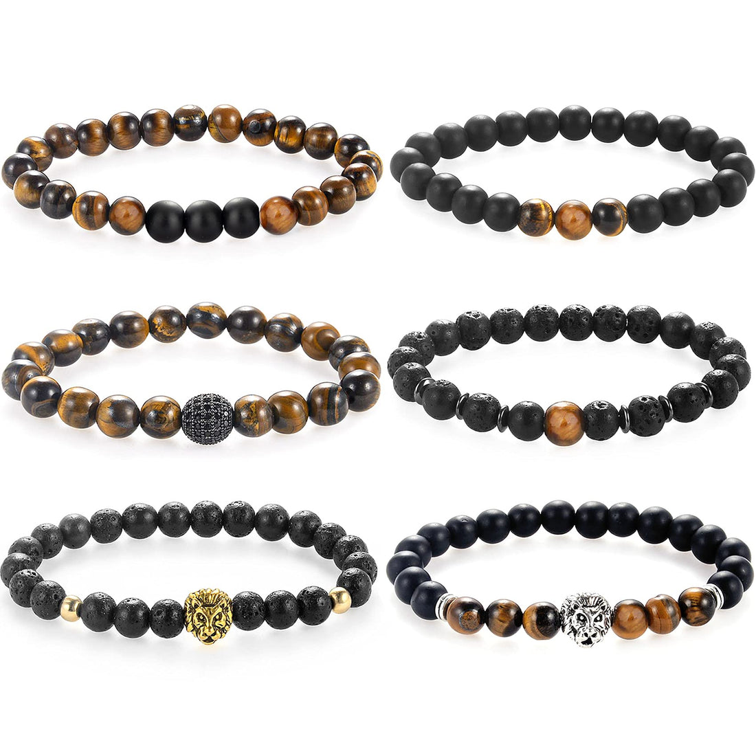 Senteria 3-6 Pieces 8mm Beads Bracelet for Men Women Natural Stone Bracelet Mala Agate Yoga Elatics Bracelet Tiger Eye Bracelet for Men