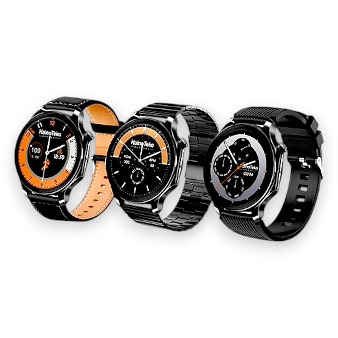 RW-52 Haino Teko Germany RW52 Round Shape AMOLED Display Smart Watch With 3 Straps (Stainless/Leather/Silicon) Wireless Charging (Black)
