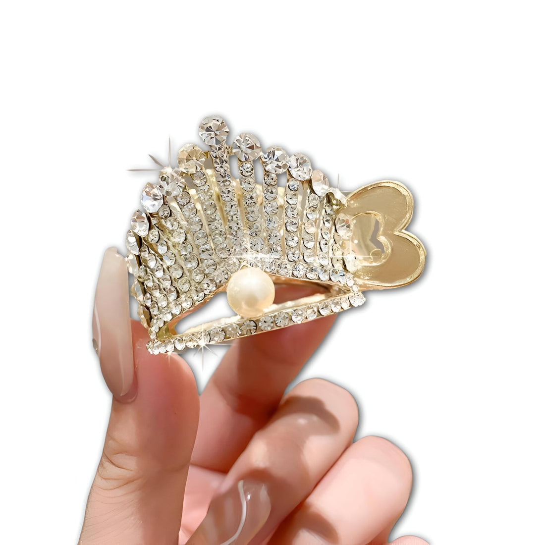 Hairpin - High Ponytail Fixed Crown with Faux Pearls and Rhinestones, Perfect for Elegant Events and Everyday Glamour, Enhancing Your Look with Shine and Sophistication (1pcs) (Gold)