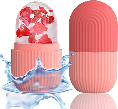 Silicone Ice Cube Face Massager Mold, Reusable Facial Ice Roller Cup for Skin Cooling and Beauty Care, Contouring Face and Eye Massage Tool for Puffiness, Redness and Daily Skincare (Assorted Colors)