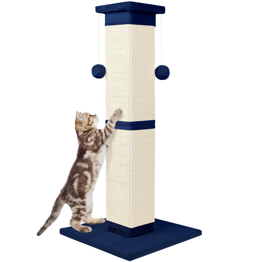 SOCATER Sisal Cat Scratching Post Beige 33 inch, Nature Sisal Cat Scratcher Blue