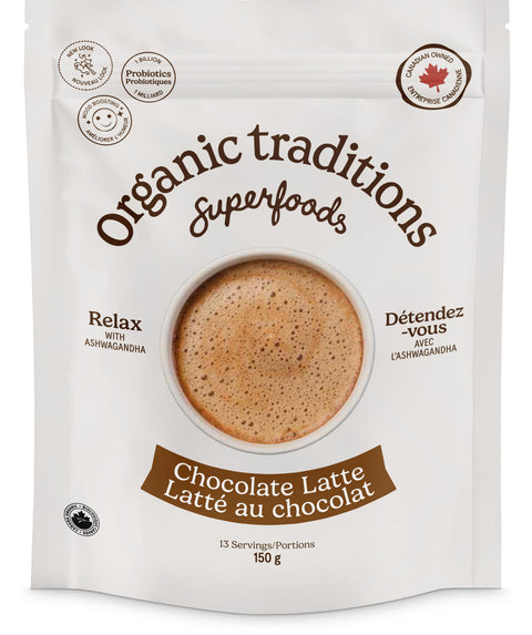 Organic Traditions Chocolate Latte With Ashwagandha And Probiotics, 150 gm