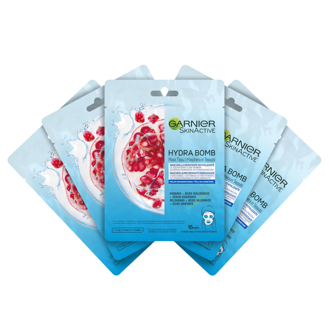 Garnier SkinActive Tissue Mask Pomegranate Mask Superhydrating and Plumping Energizing Hydra Bomb - Pack of 5 Masks