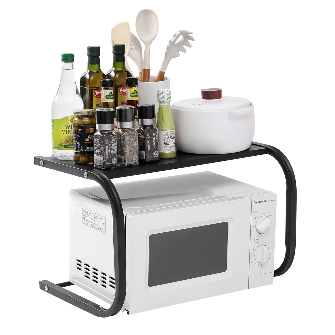 Microwave Stand for Countertop, 2-Tier Metal Microwave Shelf Organizer for Small Spaces, Compact Black Oven Rack for Kitchen Counter, Sturdy Microwave Table Shelf for Home or Office