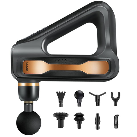 KZED 32 Speeds Quiet Hand Held Back Massager Gun with 8 Heads Long Battery Life (Gold)