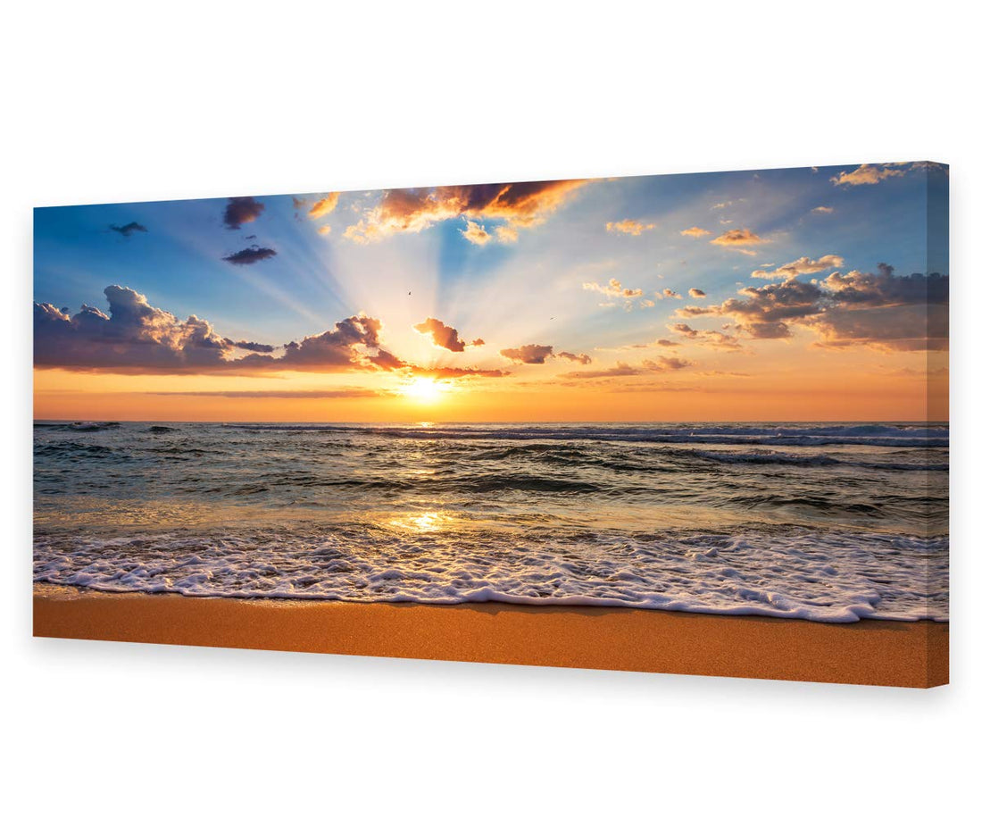 Muolunna BK1850 Wall Art Decor Large Canvas Print Picture Sunrise Ocean Beach Waves Scenery Modern Painting Artwork for Office Wall Decor Home Decoration Stretched and Framed Ready to Hang, 20x40inch