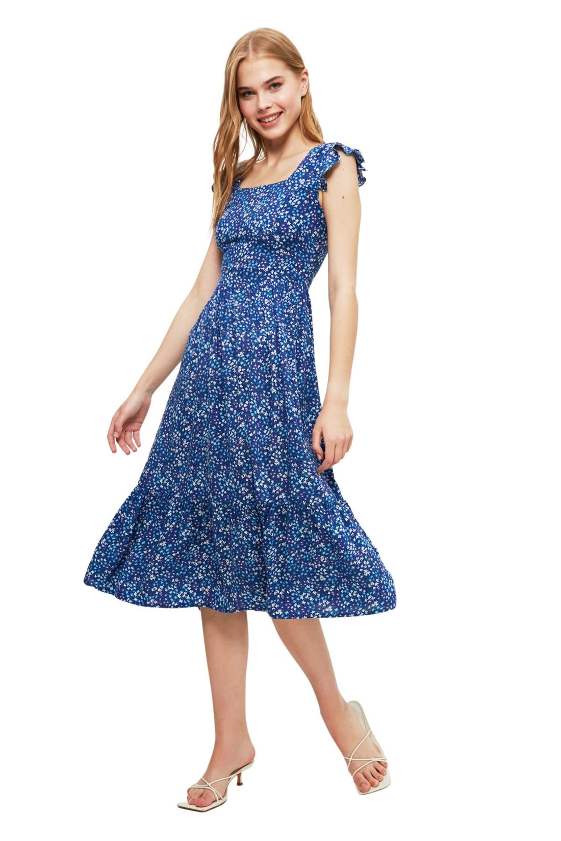 Trendyol Women Floral Print Square Neck A-line Viscose Midi Woven Dress TWOSS20EL3331 Dress