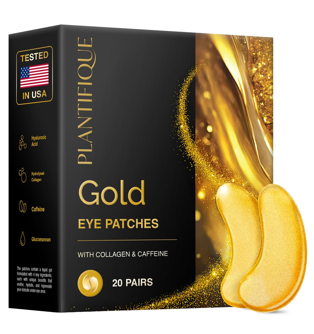 Under Eye Patches 24K Gold Eye 20 Pairs Eye Masks Skincare for Dark Circles and Puffiness, Under Eye Mask for Dark Circles, Anti Wrinkle, Puffy Eyes, Under Eye Masks Skincare for Women Men Plantifique