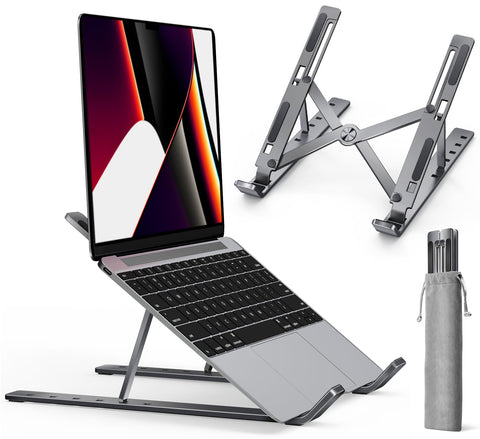 Adjustable Laptop Stand, Aluminum Riser with Six Angles, Portable & Ventilated Holder Compatible with 25.4-39.6cm MacBook, iPad, HP, Dell, Foldable Computer Mount, Silver
